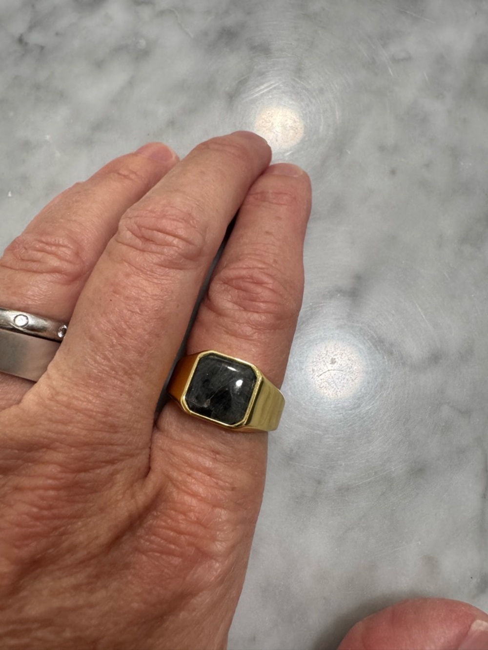 Gold Signet Ring with Black Stone